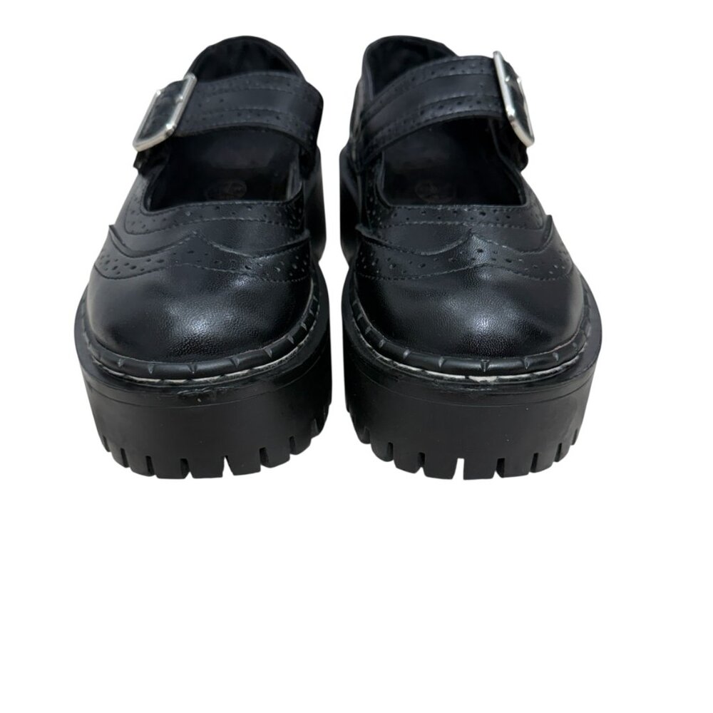 TUK Footwear Black Double Decker Mary Jane Leather platform women's shoes sz 7 - Picture 4 of 11